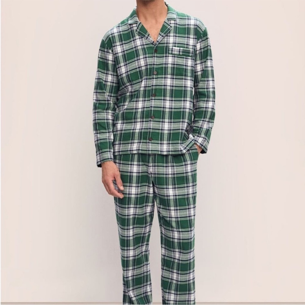 EberJey Flannel Long PJ Set Tartan Plaid Forest Green Mens Pajama Sz M NEW